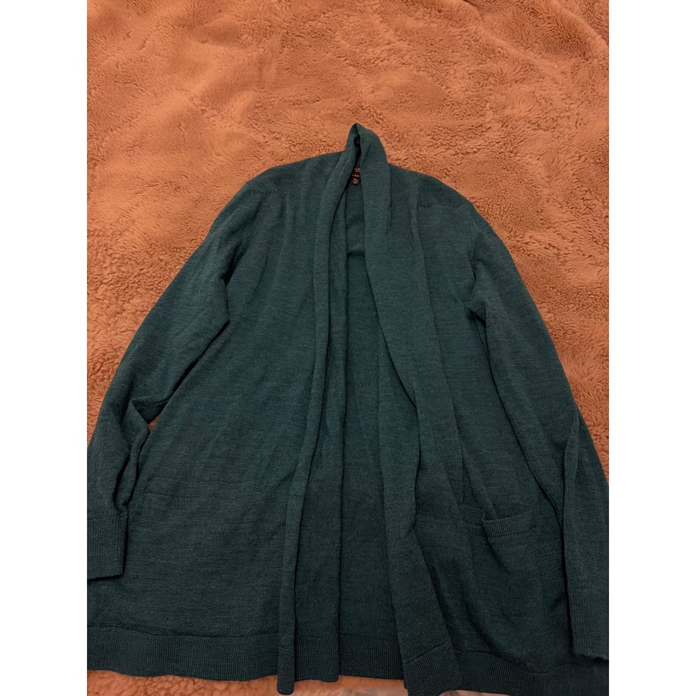 Talbots Womens Teal Green 100% Merino Wool Open Front Cardigan Sweater XL